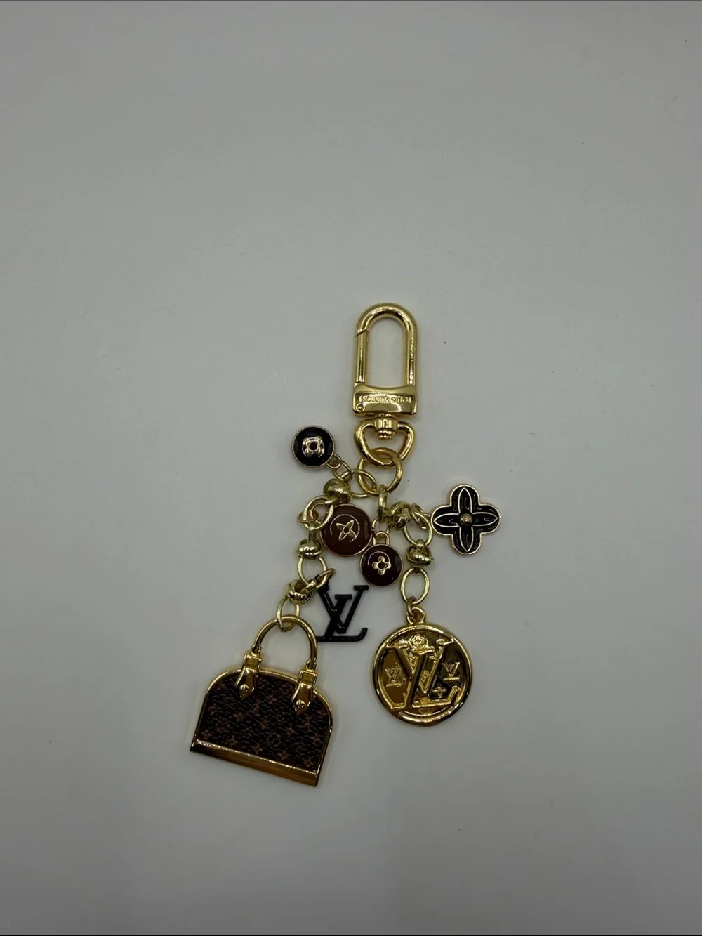 1405. Gold & Brown Monogram Charm Key Chain or Bag Charm.